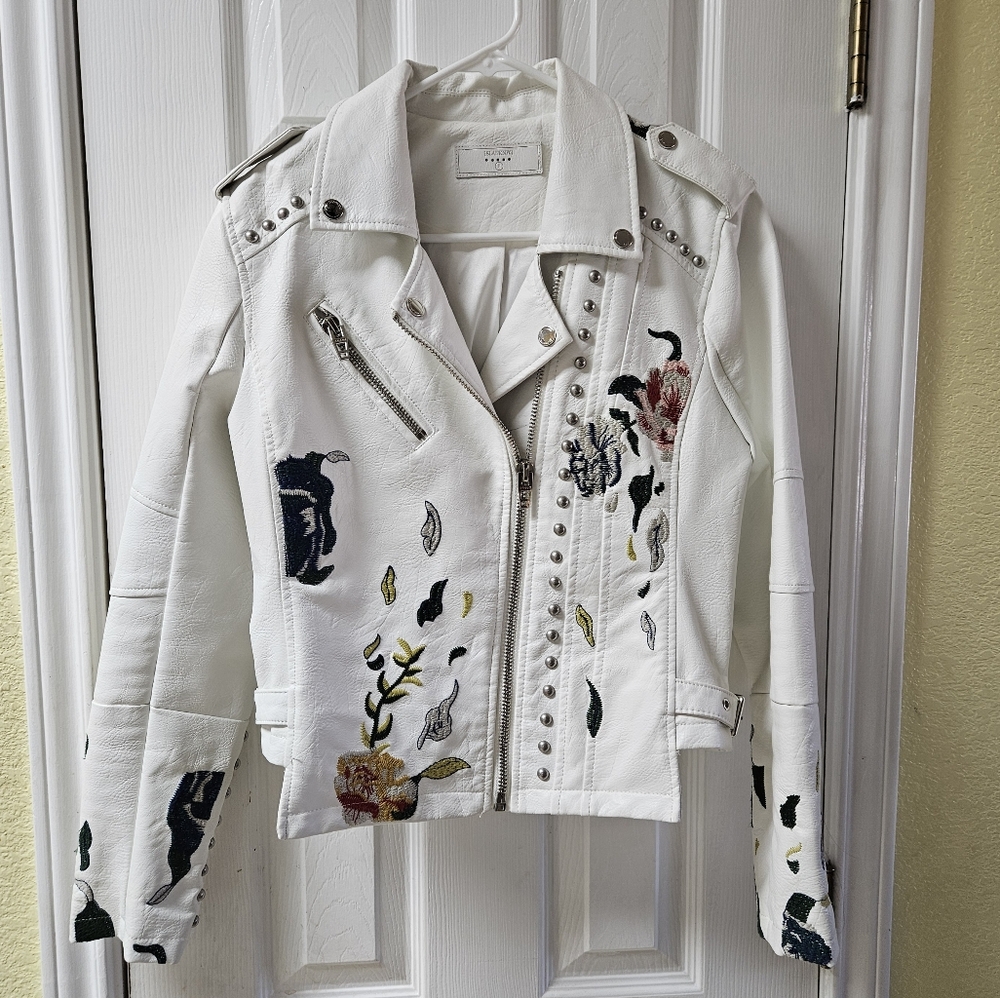 Blank NYC Floral Embroidered Moto Jacket